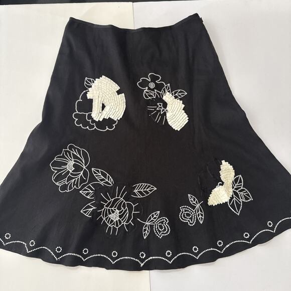 Etcetera Skirt Round Linen Blend Embellished Embroidery Bead Ribbon Lined Size 2 - Picture 1 of 15